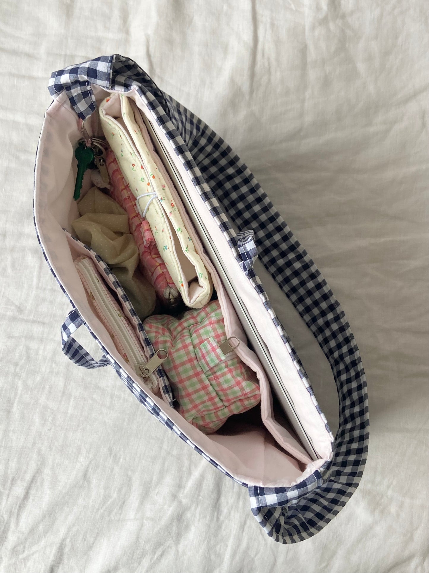 Navy Gingham Tote Bow Bag