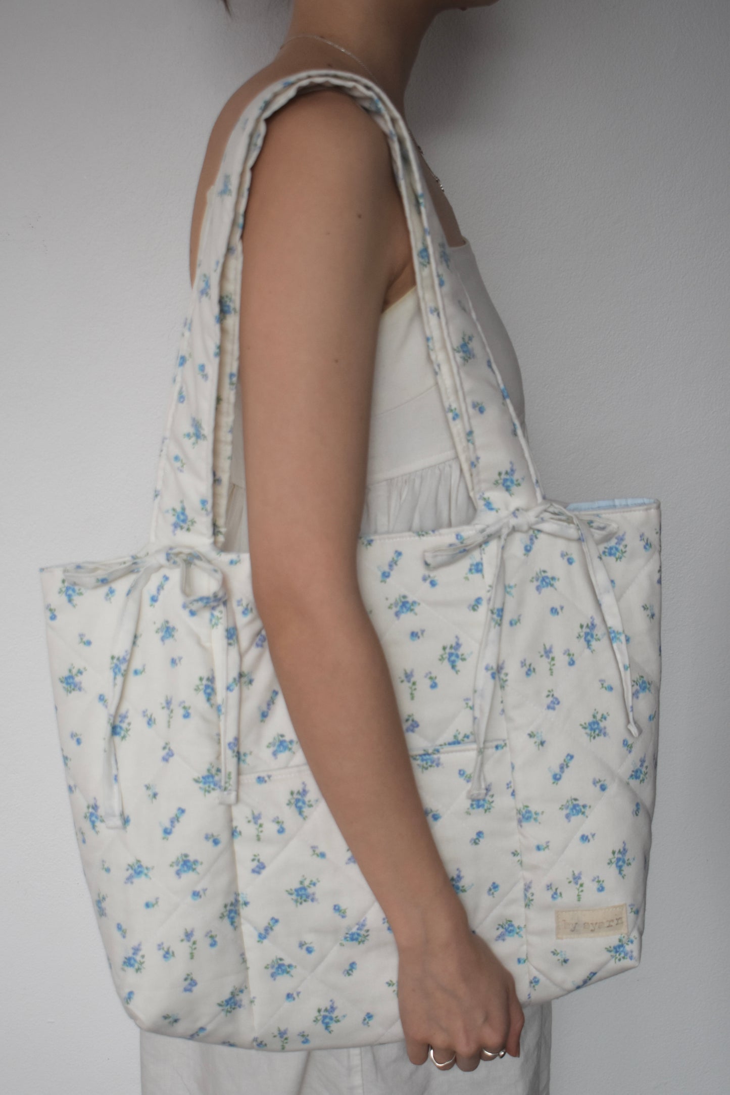 Blue Floral Quilted Tote Bag