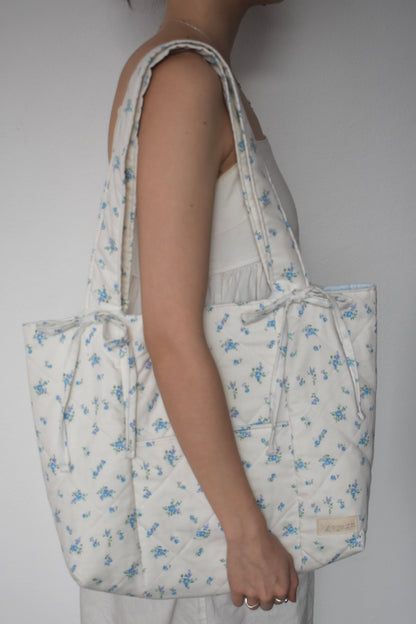 Blue Floral Quilted Tote Bag