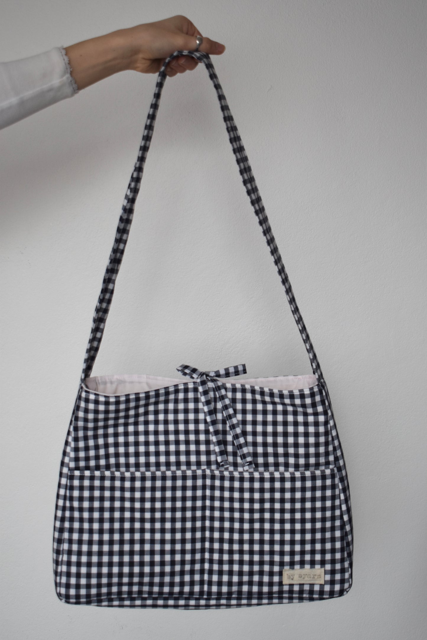 Navy Gingham Tote Bow Bag