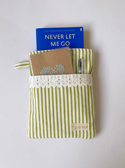 Green Stripe Book Sleeve with Pocket