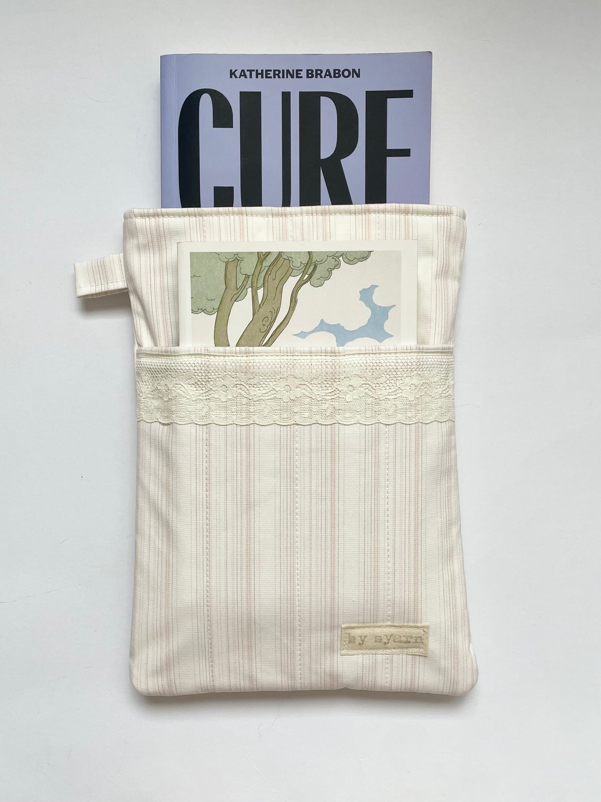 Pink Stripe Large Book Sleeve with Pocket