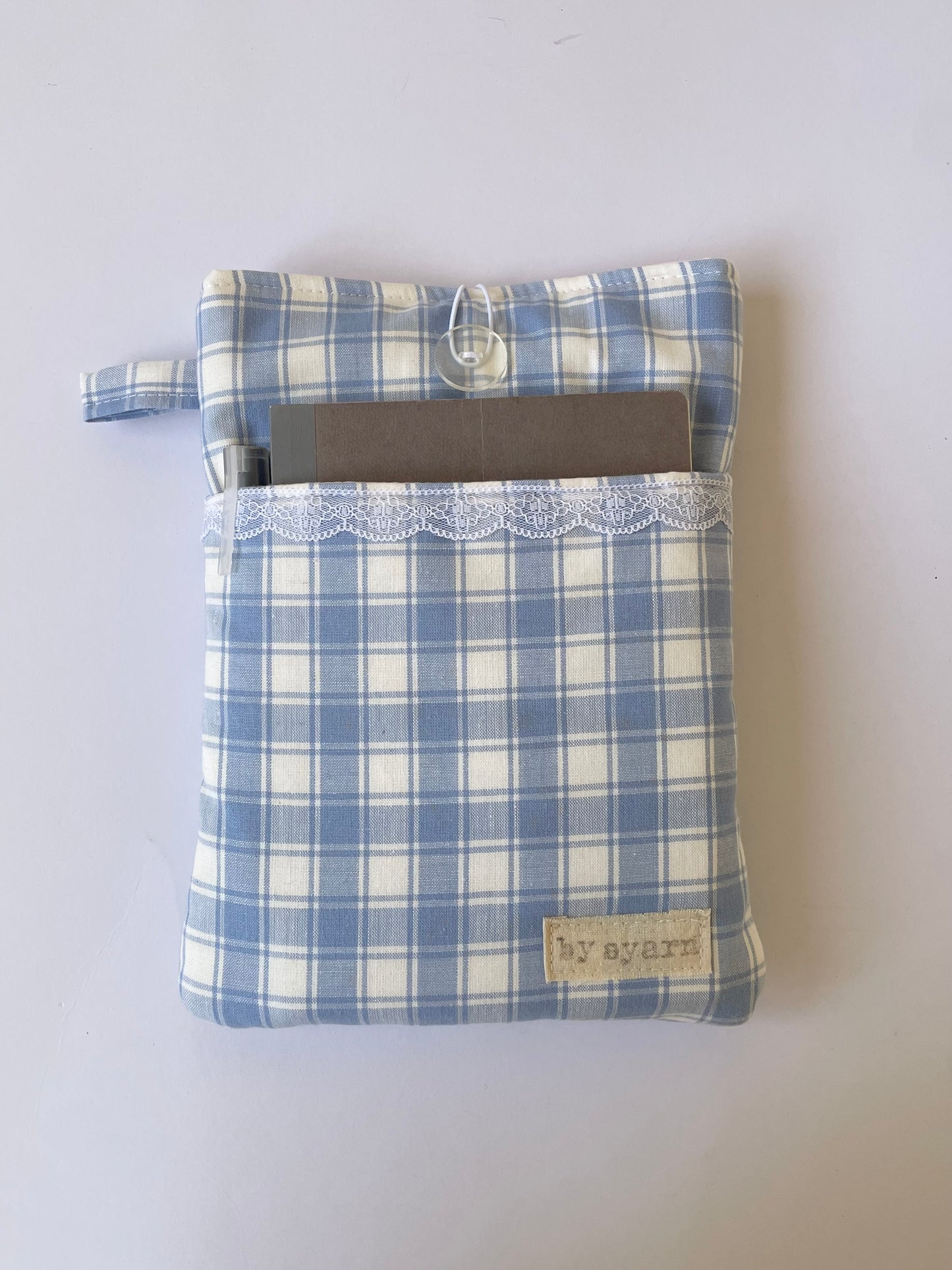 Blue Check Book Sleeve with Pocket