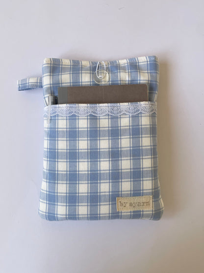 Blue Check Book Sleeve with Pocket