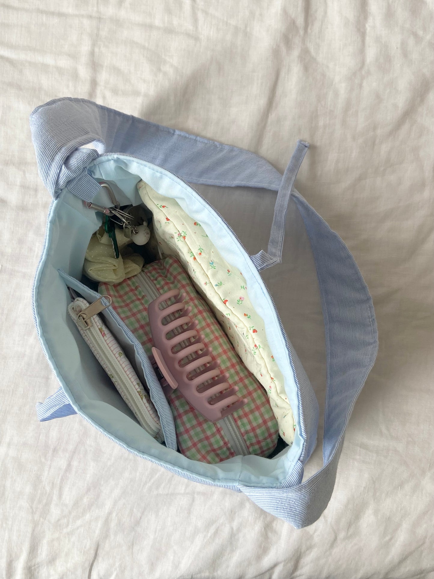 Blue Stripes Mini Bow Bag