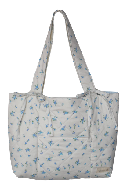 Blue Floral Quilted Tote Bag