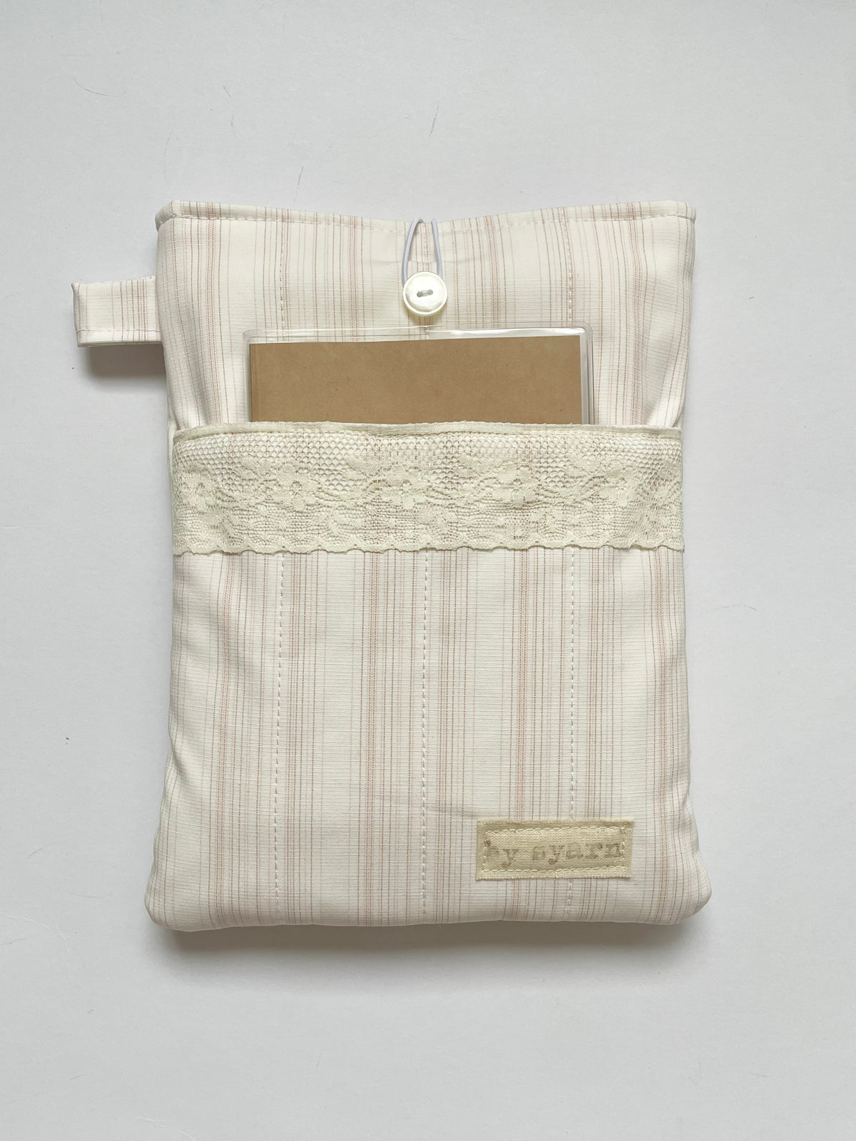 Pink Stripe Book Sleeve with Pocket