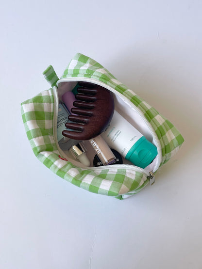 Green Gingham Makeup Bag