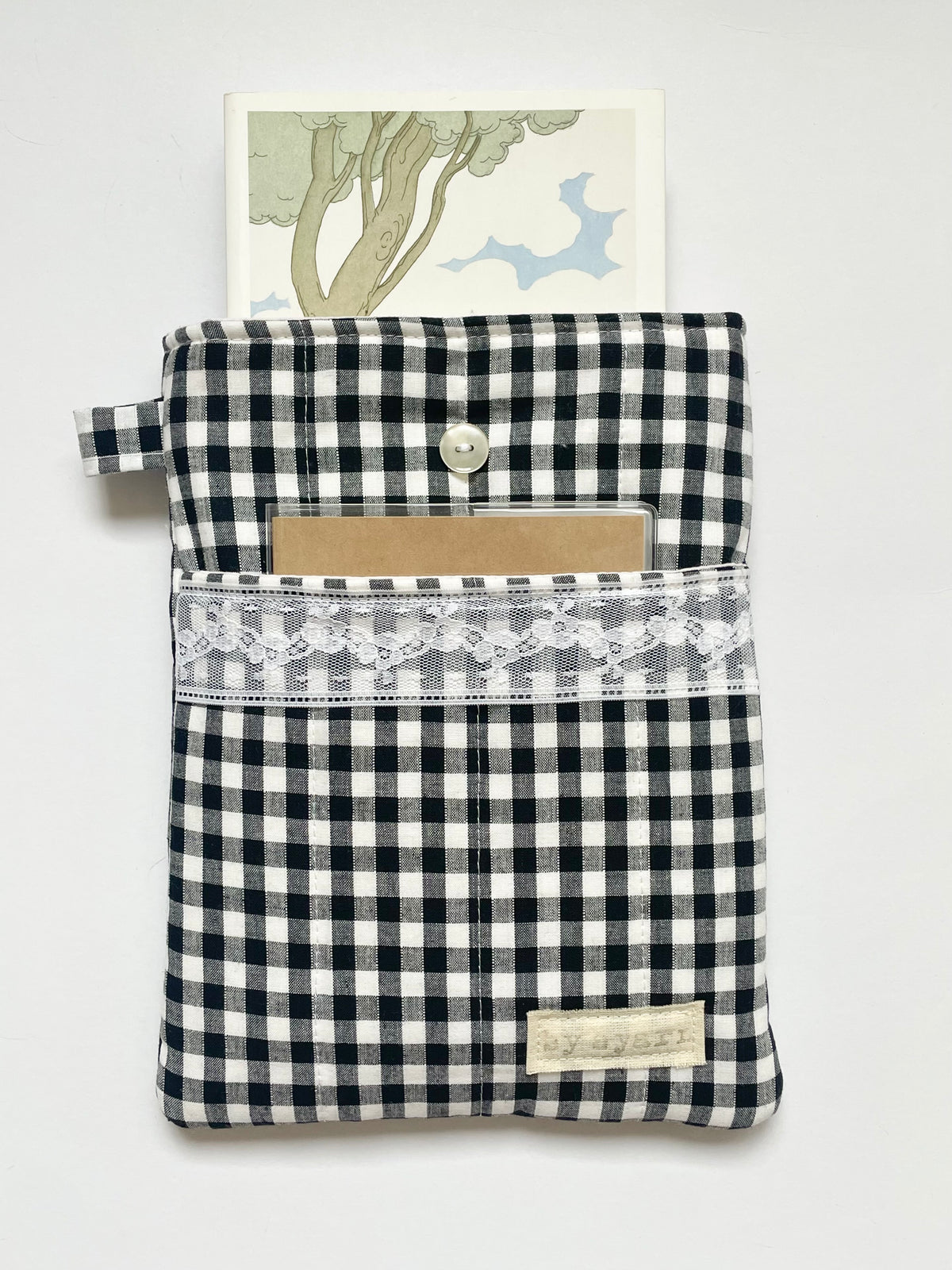 Gingham Book Sleeve with Pocket