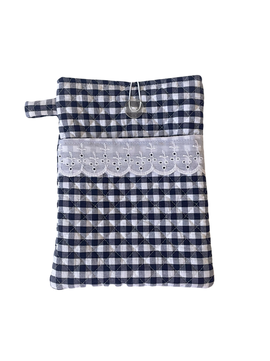 Black Gingham Book Sleeve with Pocket