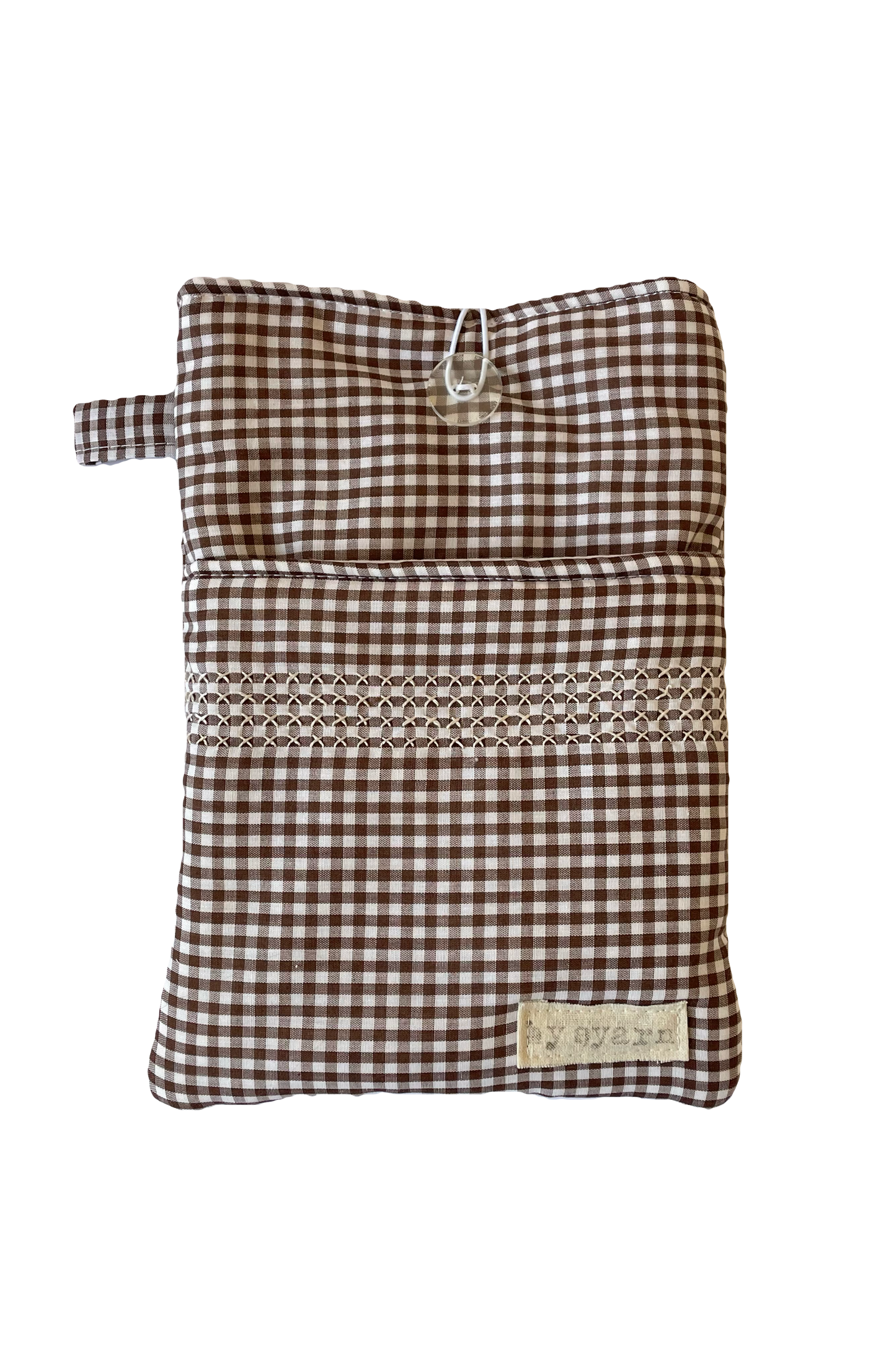 Brown Gingham Book Sleeve with Pocket