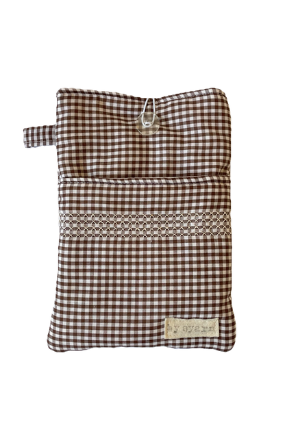 Brown Gingham Book Sleeve with Pocket