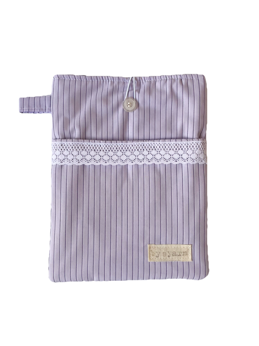 Lilac Stripe Book Sleeve with Pocket