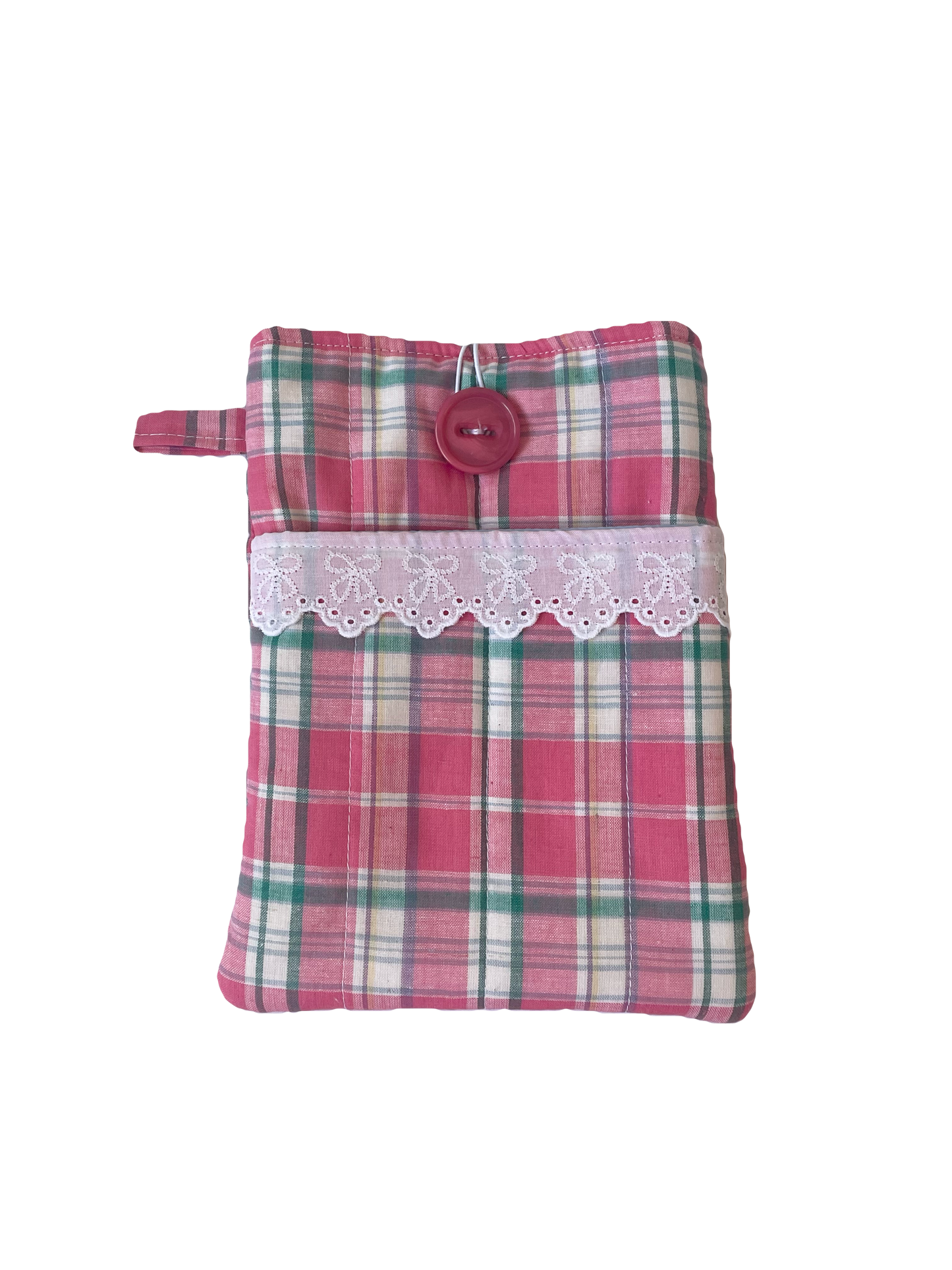 Pink Plaid Book Sleeve with Pocket