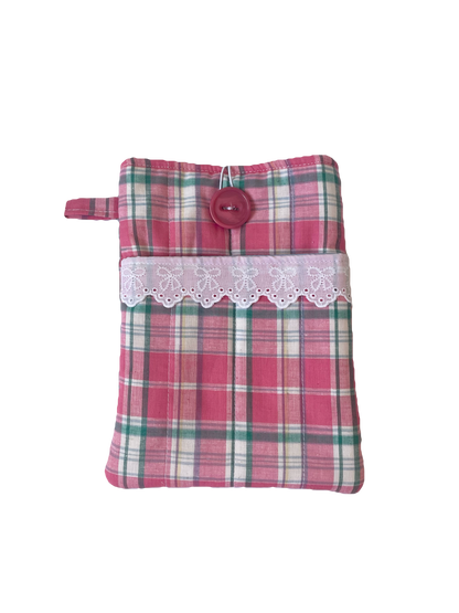 Pink Plaid Book Sleeve with Pocket