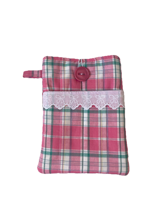 Pink Plaid Book Sleeve with Pocket