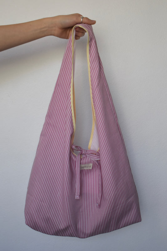 Pink Stripe Slouchy Bag with Tie