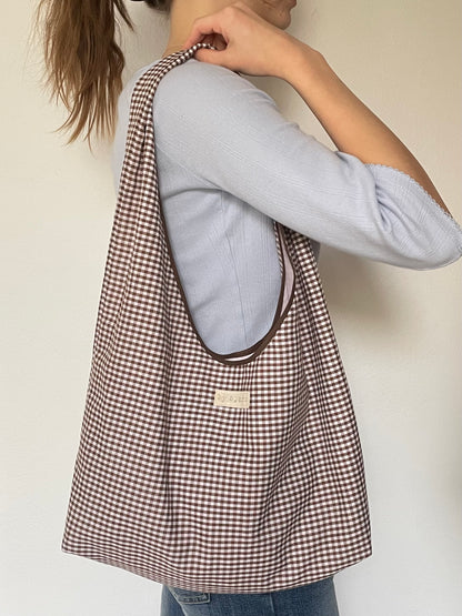 Brown Gingham Slouchy Bag
