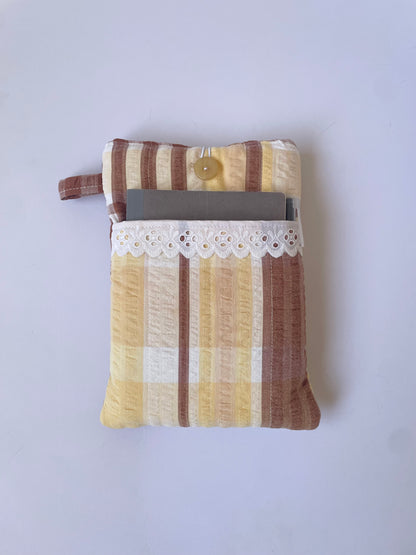 Brown Seersucker Book Sleeve with Pocket