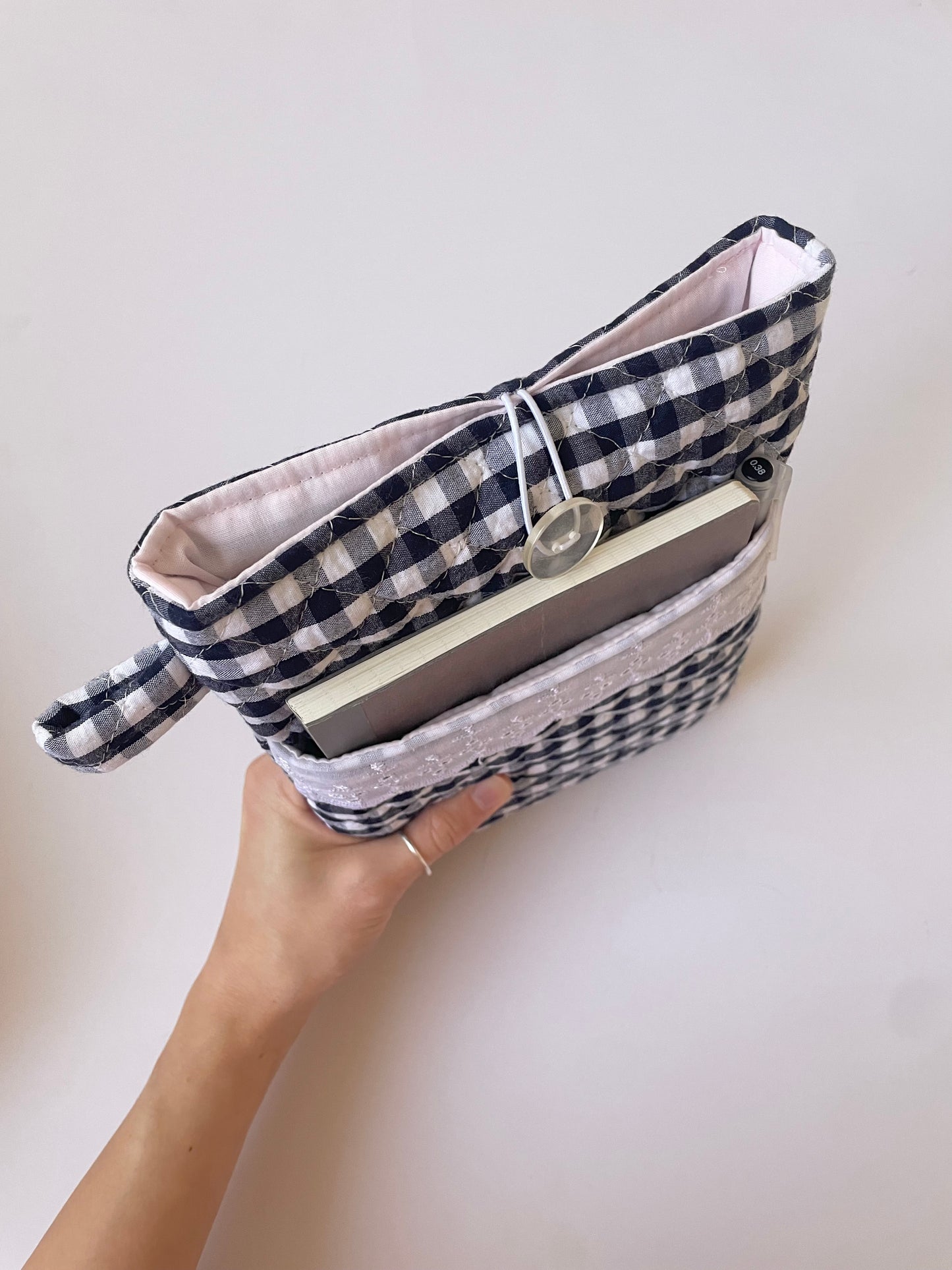 Black Gingham Book Sleeve with Pocket