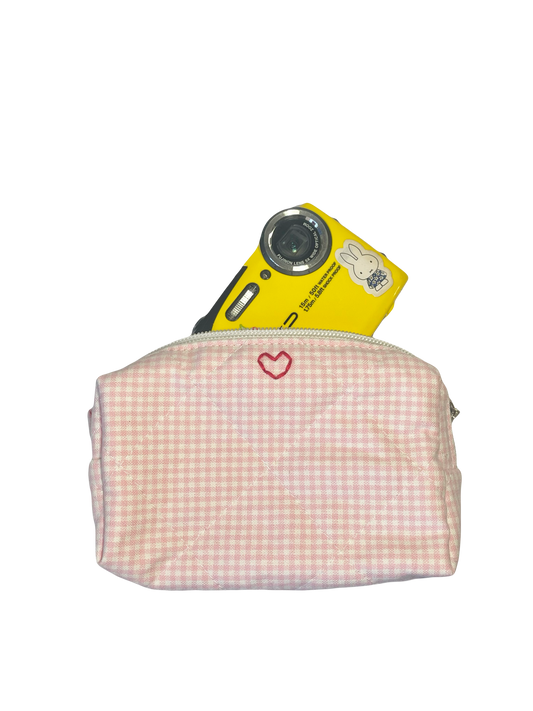 Pink Gingham Camera Pouch