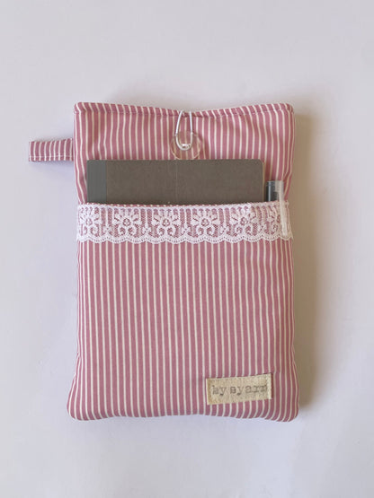 Pink Stripe Book Sleeve with Pocket