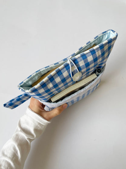 Blue Gingham Book Sleeve with Pocket