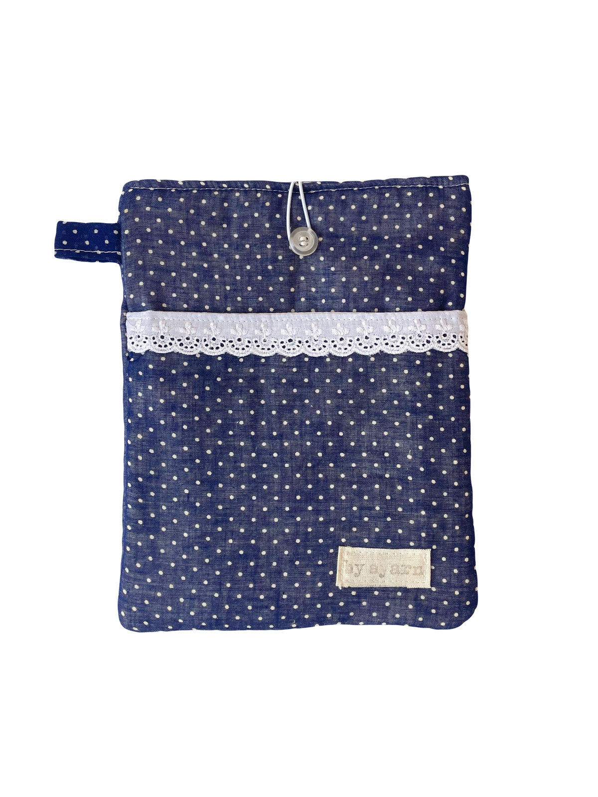 Navy Polka Book Sleeve with Pocket