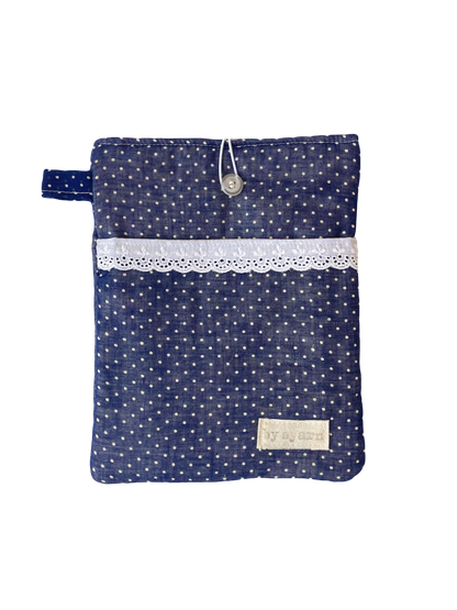 Navy Polka Book Sleeve with Pocket