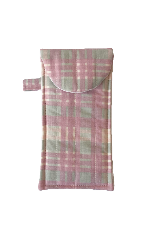 Pink Check Glasses Pouch
