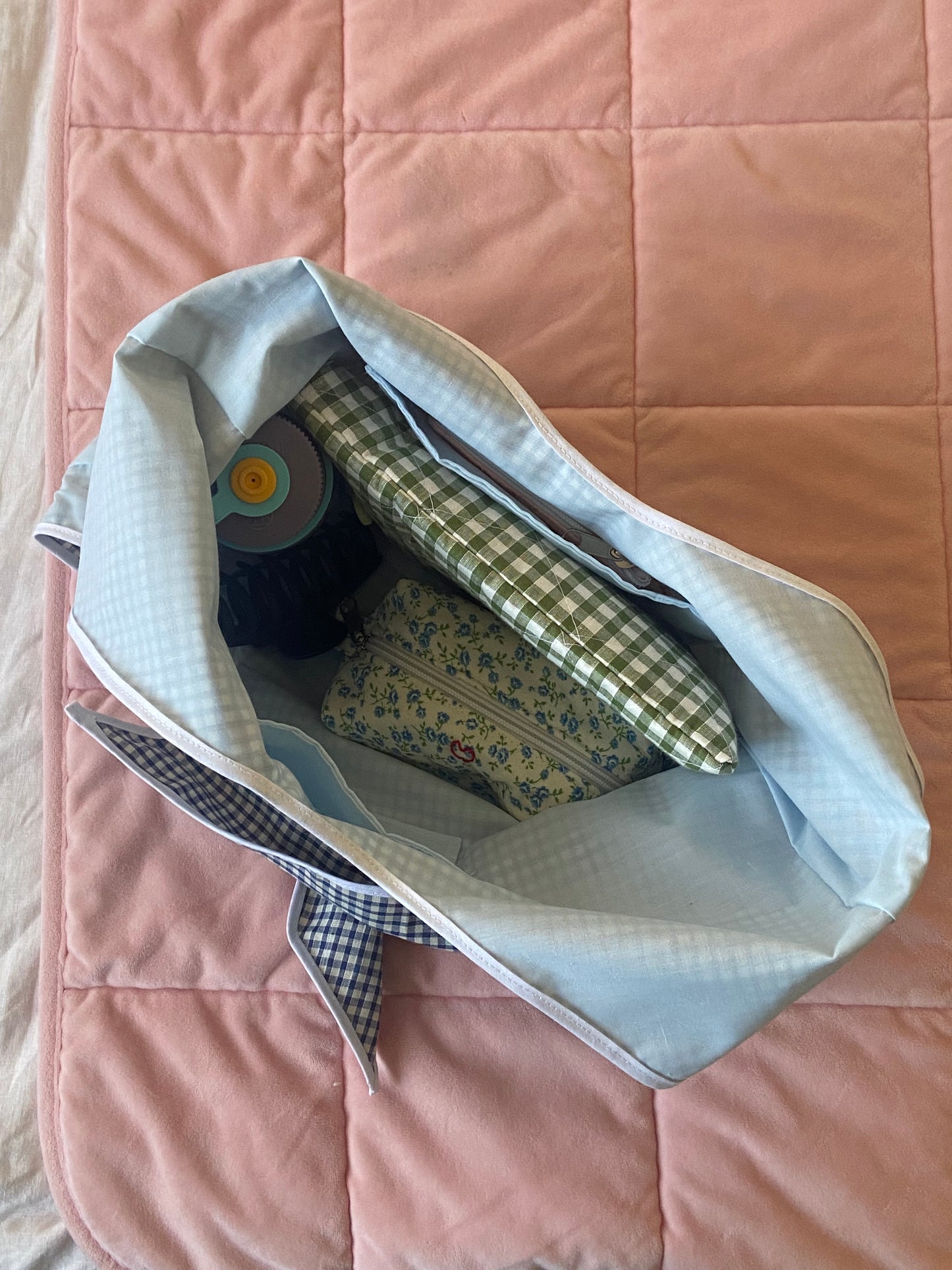 Navy Gingham Slouchy Bag