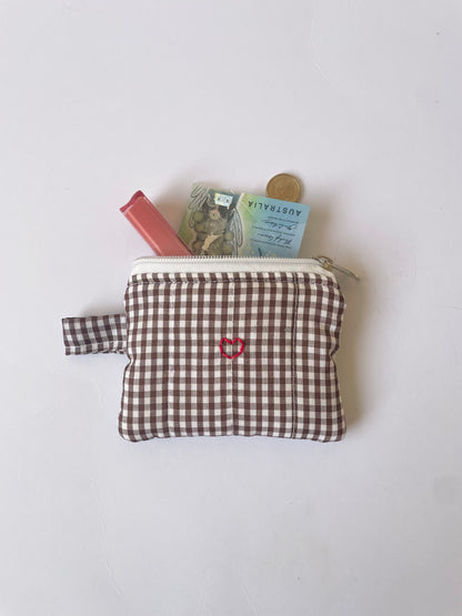 Brown Gingham Mini Pouch