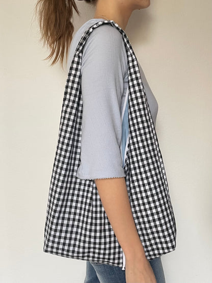 Gingham Slouchy Bag with Tie