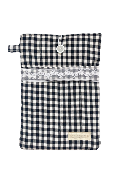 Gingham Large Book Sleeve with Pocket