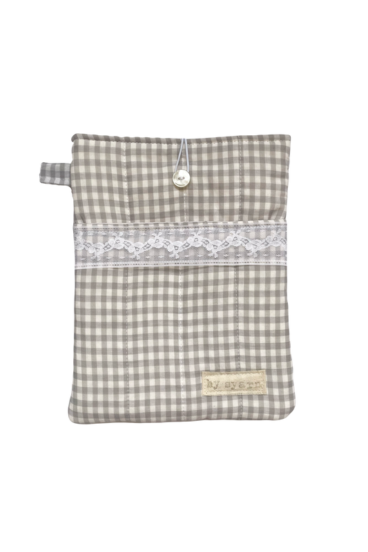 Grey Gingham Book Sleeve with Pocket
