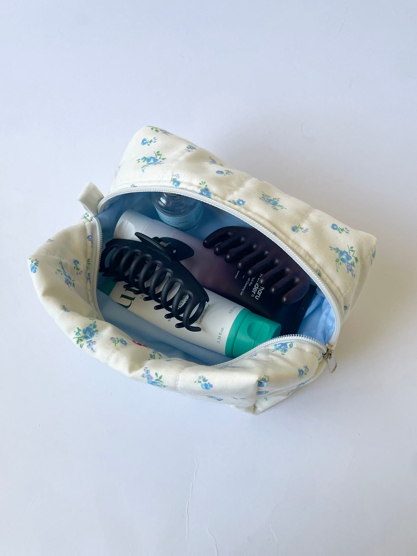 Blue Floral Jumbo Makeup Bag