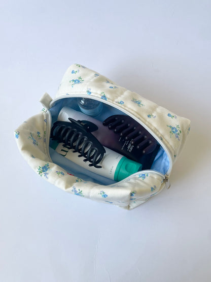 Blue Floral Jumbo Makeup Bag