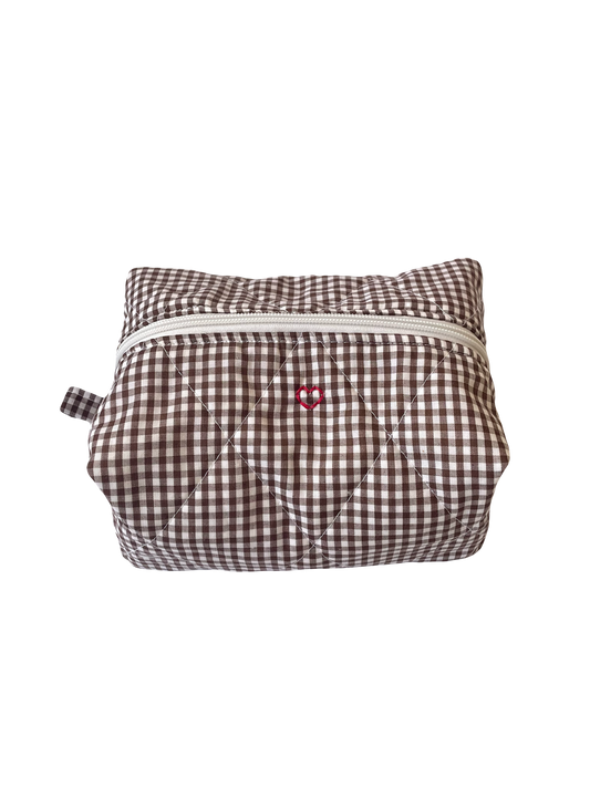 Brown Gingham Jumbo Makeup Bag