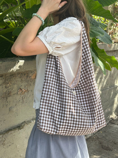 Brown Gingham Slouchy Bag