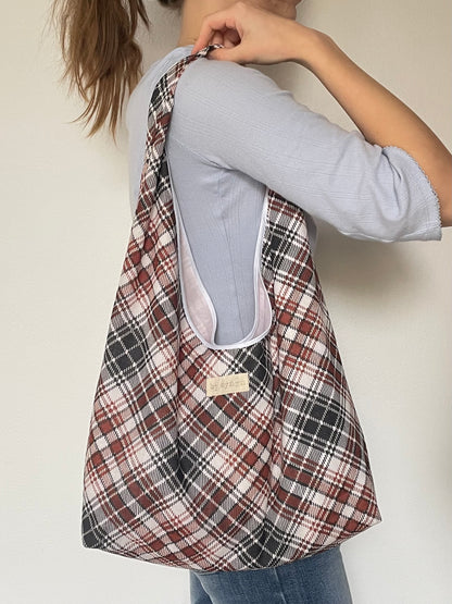 Brown Plaid Slouchy Bag