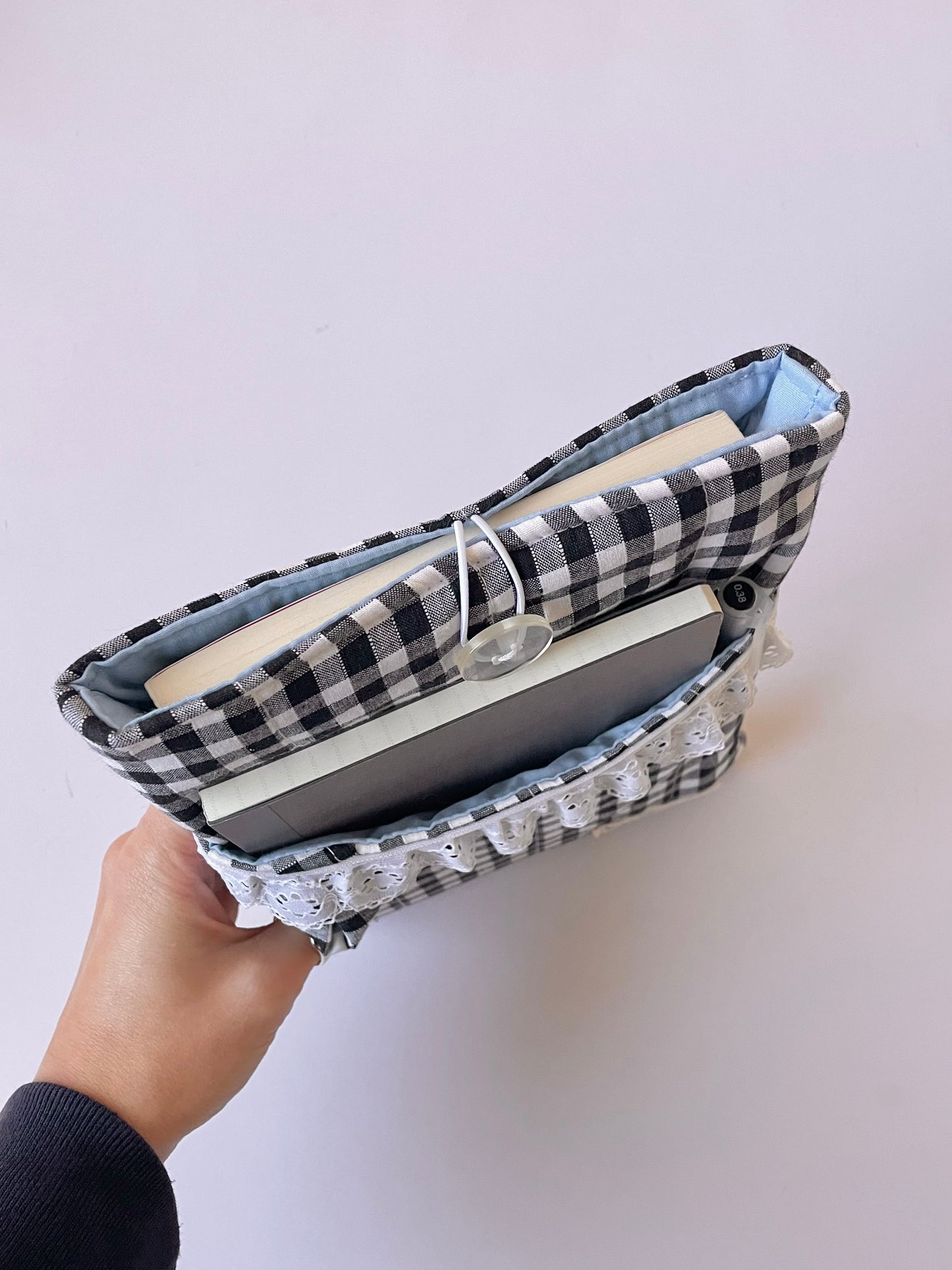 Gingham Book Sleeve with Pocket