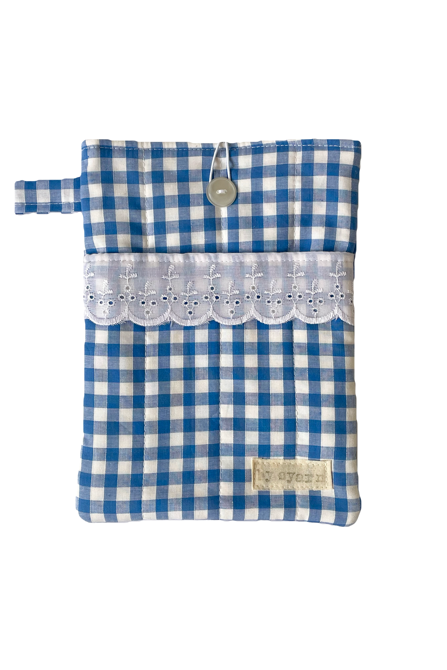 Blue Gingham Book Sleeve with Pocket