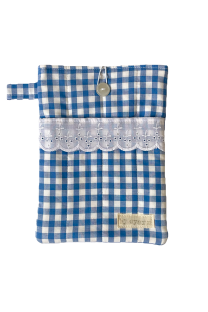 Blue Gingham Book Sleeve with Pocket