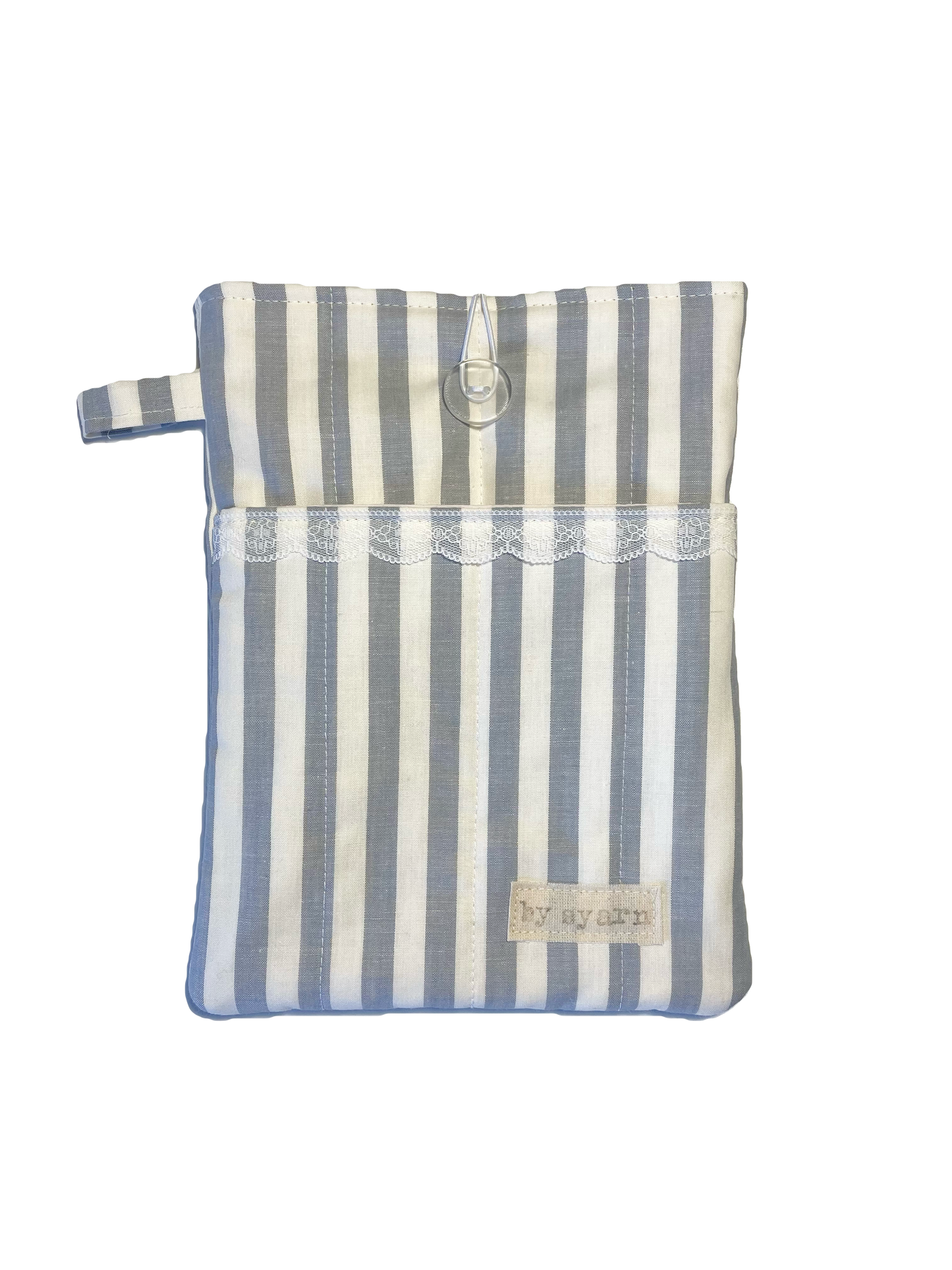 Grey Stripe Book Sleeve with Pocket