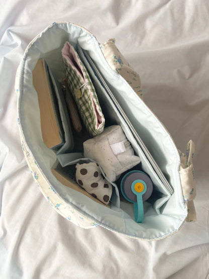 Blue Floral Quilted Tote Bag