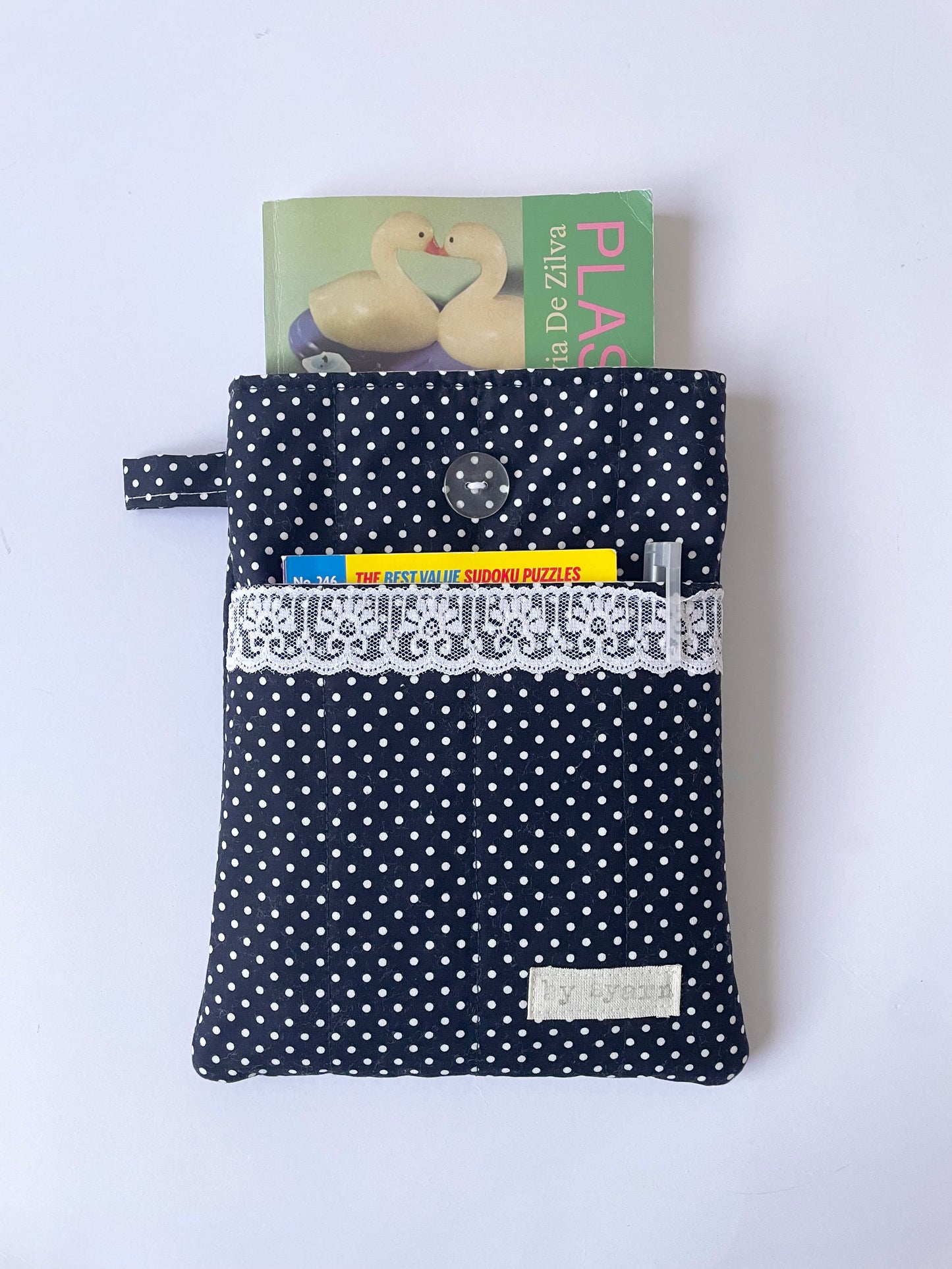 Polka Dot Book Sleeve with Pocket
