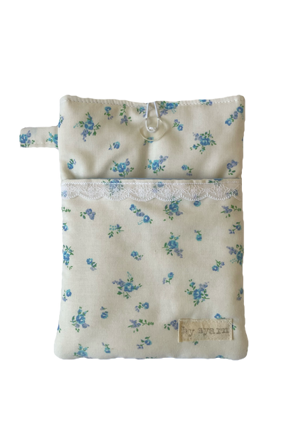 Blue Floral Book Sleeve with Pocket