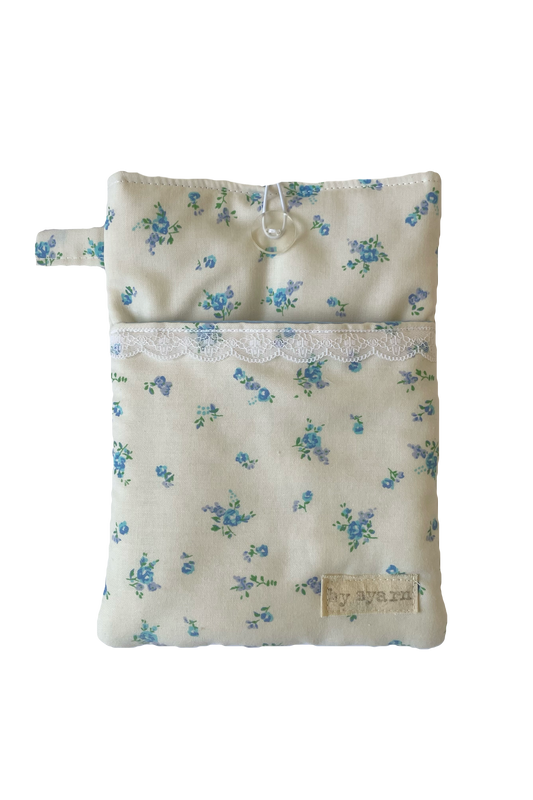 Blue Floral Book Sleeve with Pocket