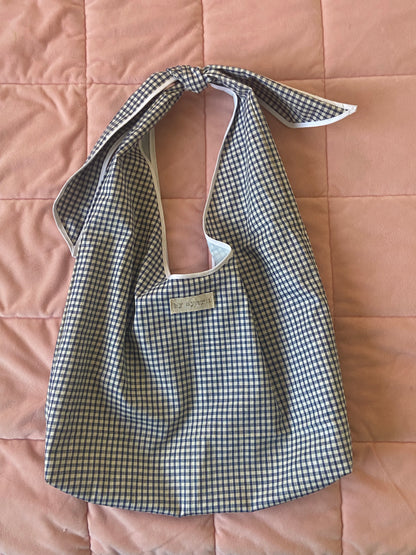 Navy Gingham Slouchy Bag
