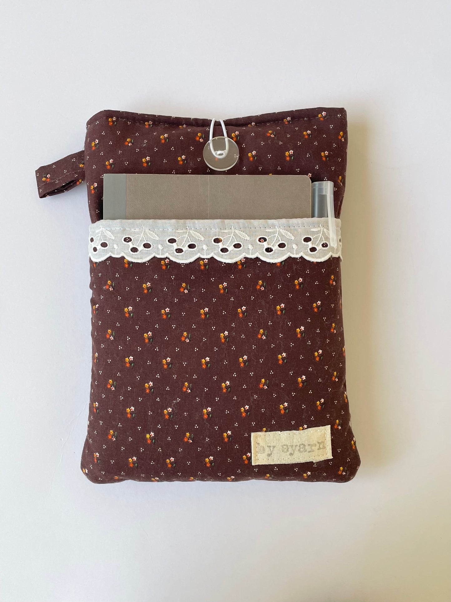 Brown Floral Book Sleeve with Pocket
